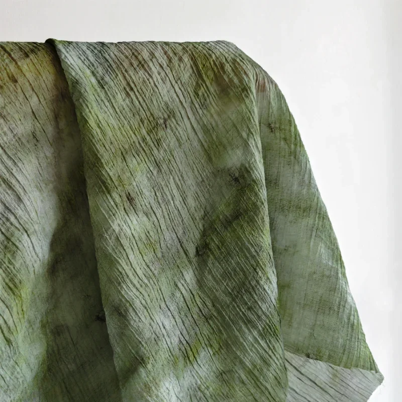 Зеленая пастбище грязный краситель печатная плиссированная полупрозрачная