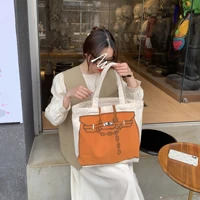 koeran ins canvas bag chain print beige shoulder bag large tote shopping bag cotton handbag for women ladies commuter bag 2021