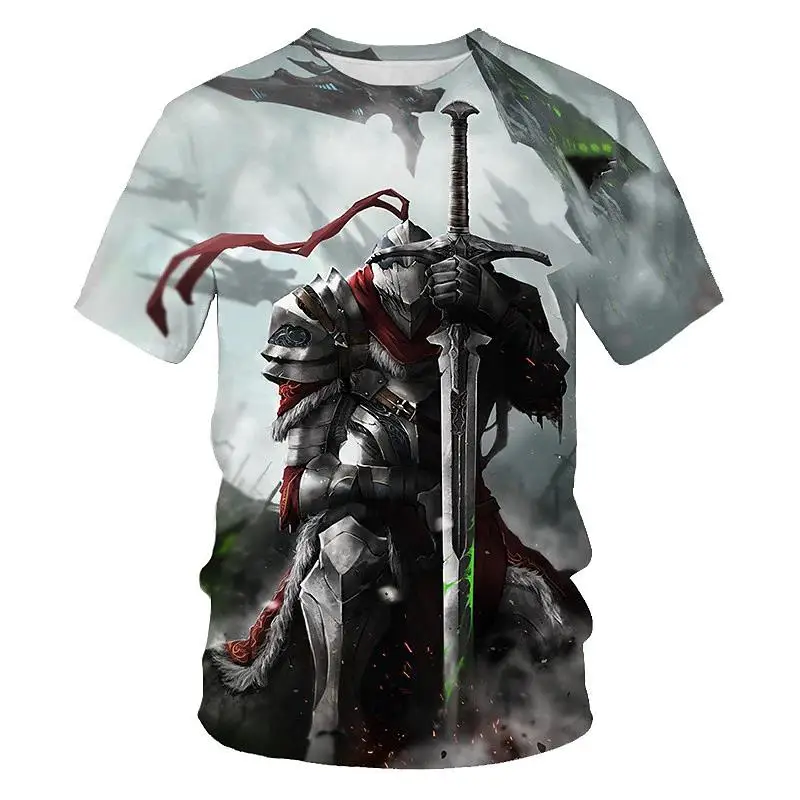 Vintage Men's T-shirt 3d Knight Printed Short Sleeve Tops Street T Shirts For Men Knight Style Oversized Tee Shirt Man Clothing