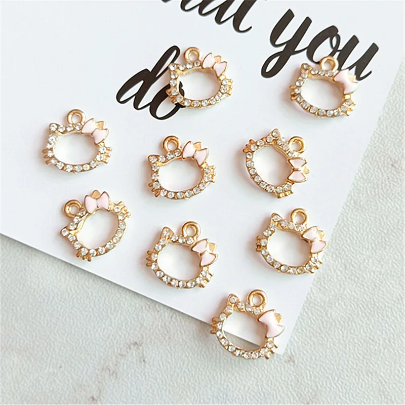 

10PCS Sanrio Hello Kitty Pattern K Gold Band Rhinestone DIY Jewelry Accessories Necklace Bracelet Pendant Handmade Material
