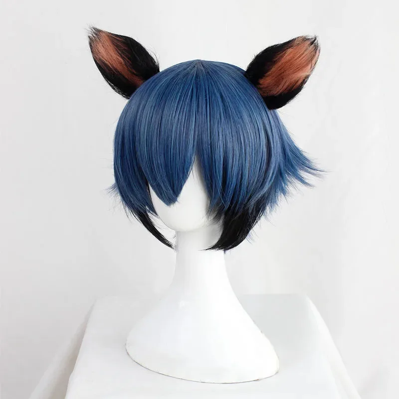 Фото 2025 aaa СОВЕРШЕННО НОВЫЙ ЖИВОТНЫЙ Kagemori Michiru Косплей Синий Короткий Синтетический Парик с Ушками BNA Волосы Парики Хэллоуин Роль №3