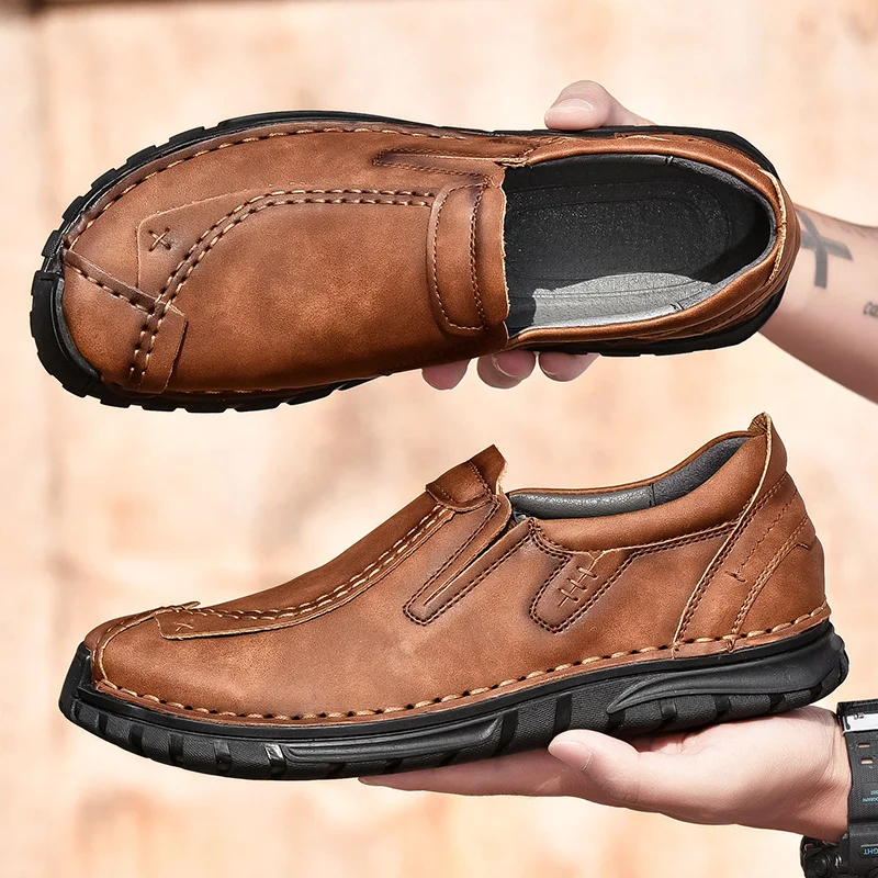 Men's Classic Casual Shoes Fashion Leather Leisure Men Loafers Slip on Moccasins Male Comfortable Driving Outdoor Walking Shoe