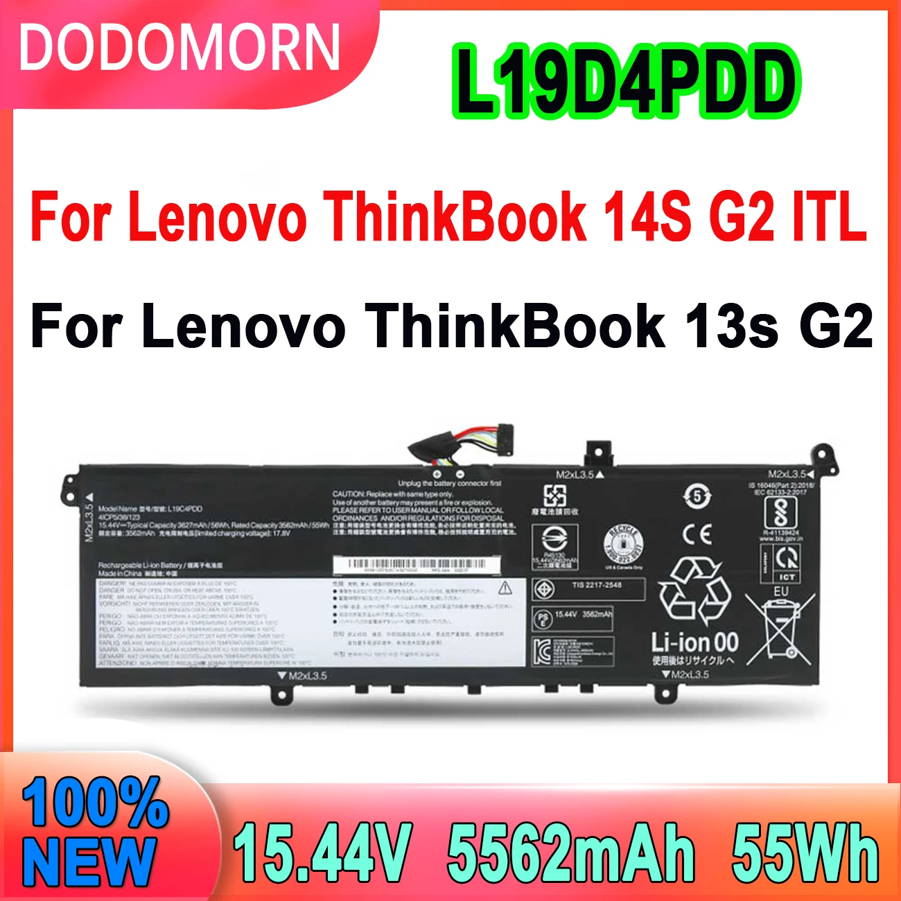 

DODOMORN New Laptop Battery L19D4PDD For Lenovo 5B10Z37621 SB10Z37619 5B10Z37617 5B10Z37618 ThinkBook 13S 14S G2 ITL