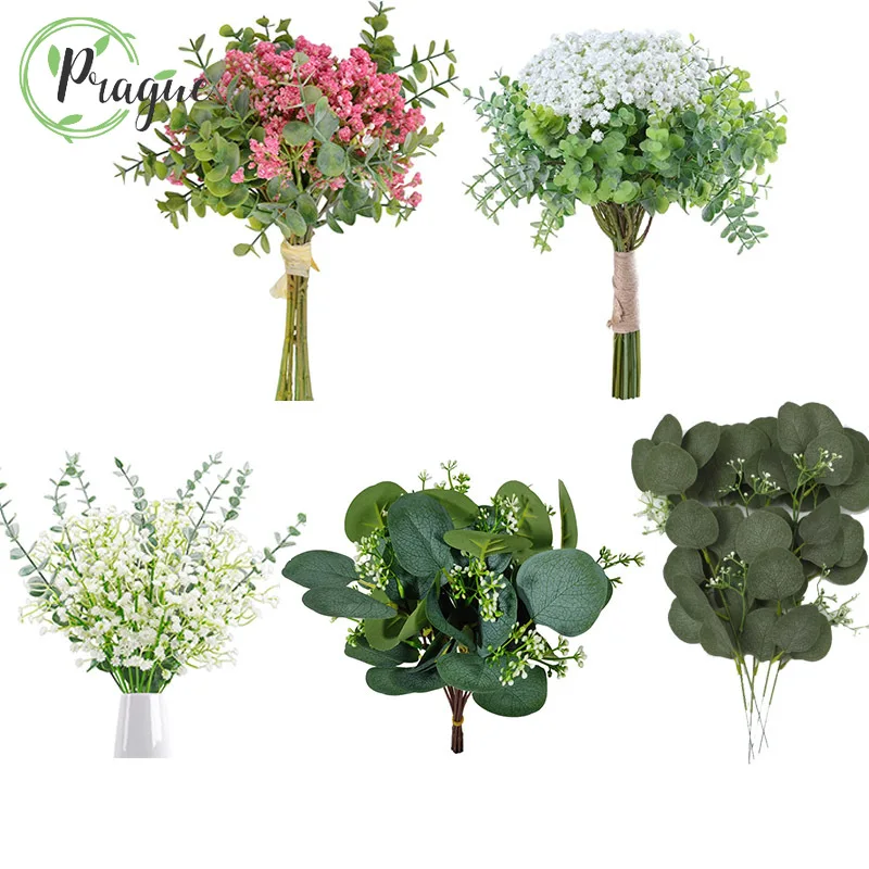 

Artificial Eucalyptus Stems Leaves Sprays Branches Artificial Baby Breath Gypsophila Fake Plants Decor for Home Wedding Party