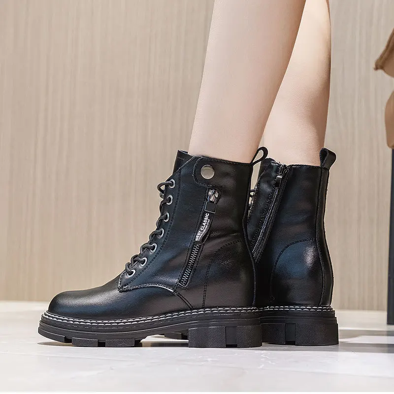 Thick Heel Motorcycle Boots High Side Zipper Women Shoes Casual SoleTop Warm Fashion Solid Color 2022 New Style