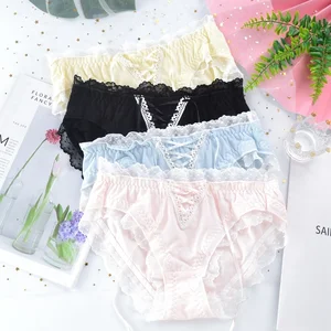 SP&CITY Japan Style Lolita Lace Cute Underwear Ice Silk Cotton Crotch Breathable Hollow Out Panties Women's Seamless Briefs