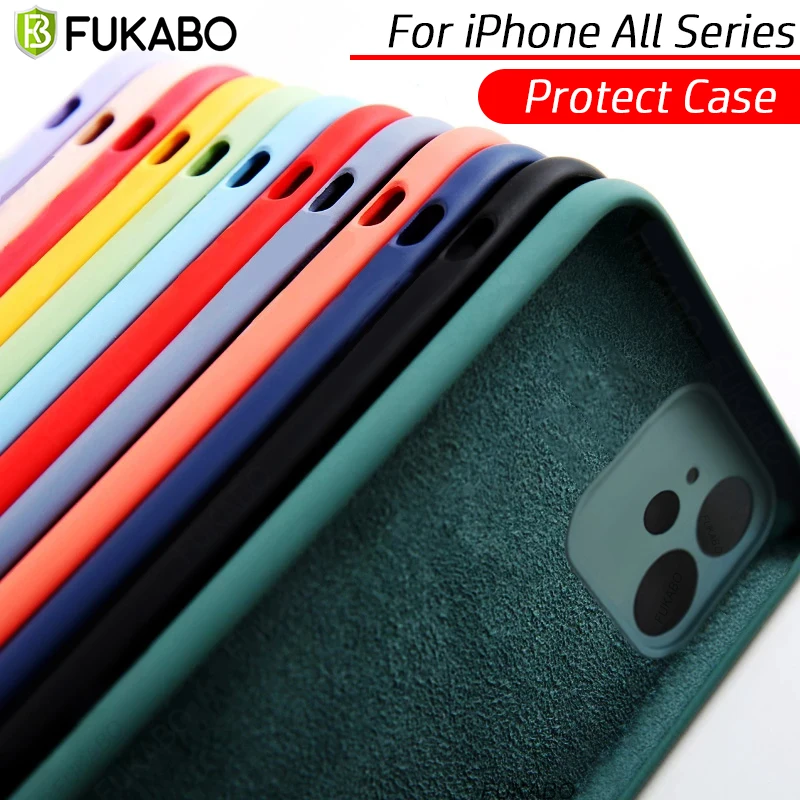 

For iPhone 7 8 Plus XR XS Square Frame Liquid Silicone Case For iPhone 11 12 13 Pro Max Mini SE 2020 Shockproof Soft Back Cover