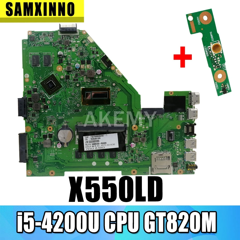 

Материнская плата X550LD i5-4200U CPU GT820M REV2.0 для Asus X550LC A550L Y581L, материнская плата для ноутбука X550LD, материнская плата X550LD