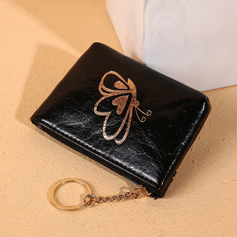

Women Mini Wallet Soft Leather Female Purse Card Holder Coin Purse Butterfly Short Wallets Small Zipper Keychain Clutch Bag Purs