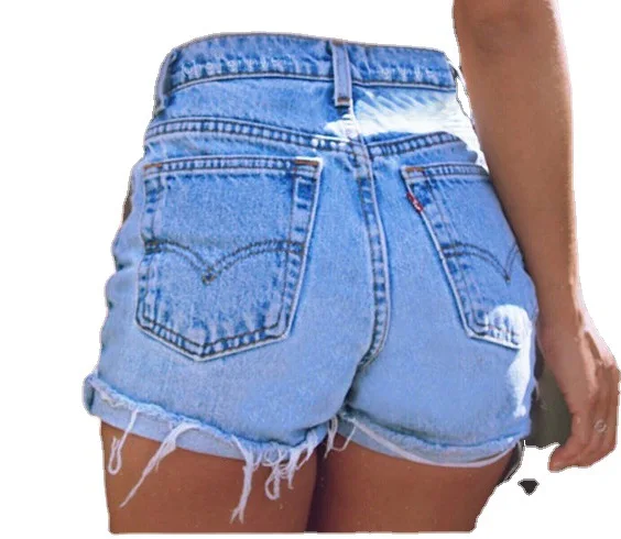 Women Slim Denim Shorts 2022 Summer New High Waist Denim Street Fringed Ladies Blue Jeans