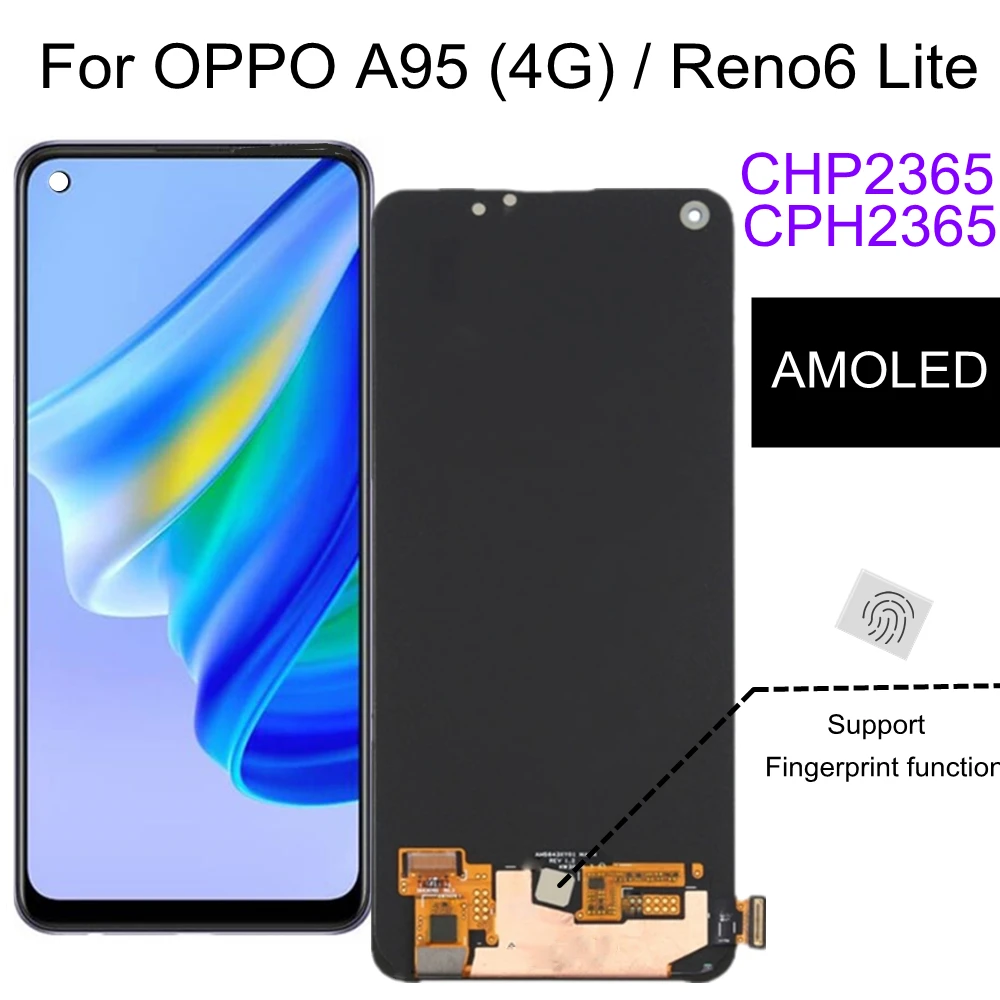 6.43" AMOLED For OPPO A95 4G CPH2365 LCD Display Touch Digitizer Screen Assembly For OPPO Reno6 Lite CPH2365 LCD Display