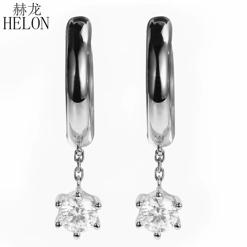 

HELON Moissanite Earrings Solid 14K White/Yellow/Rose Gold Round 4mm Lab Grown Moissanite Diamond Drop Earrings Women Jewelry