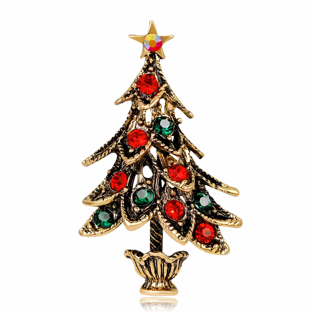 

2-color Luxury Colorful Crystal Christmas Tree Brooches For Women Unisex Rhinestone Tree New Year Party Lady Jewelry Xmas Gift