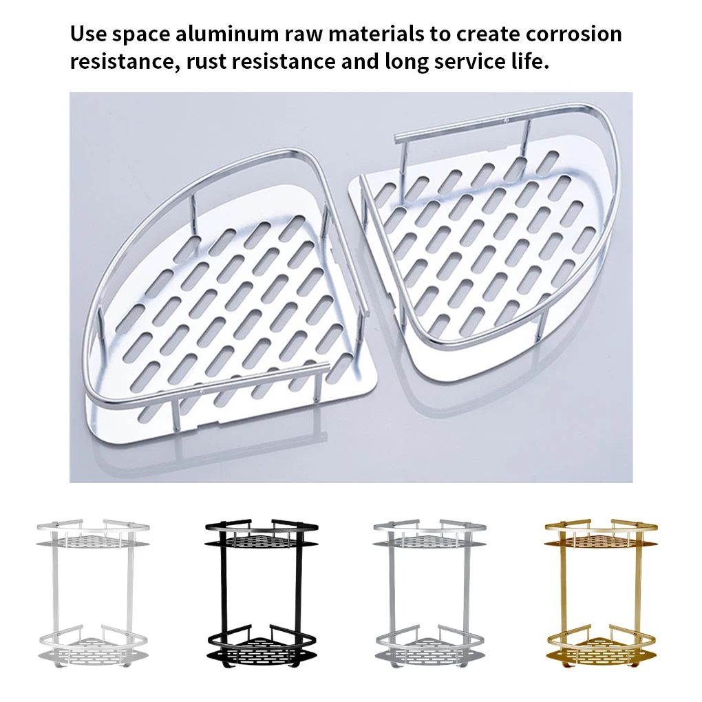 

Угловая корзина, алюминиевая полка для хранения в ванной комнате, настенный кухонный органайзер, золотой