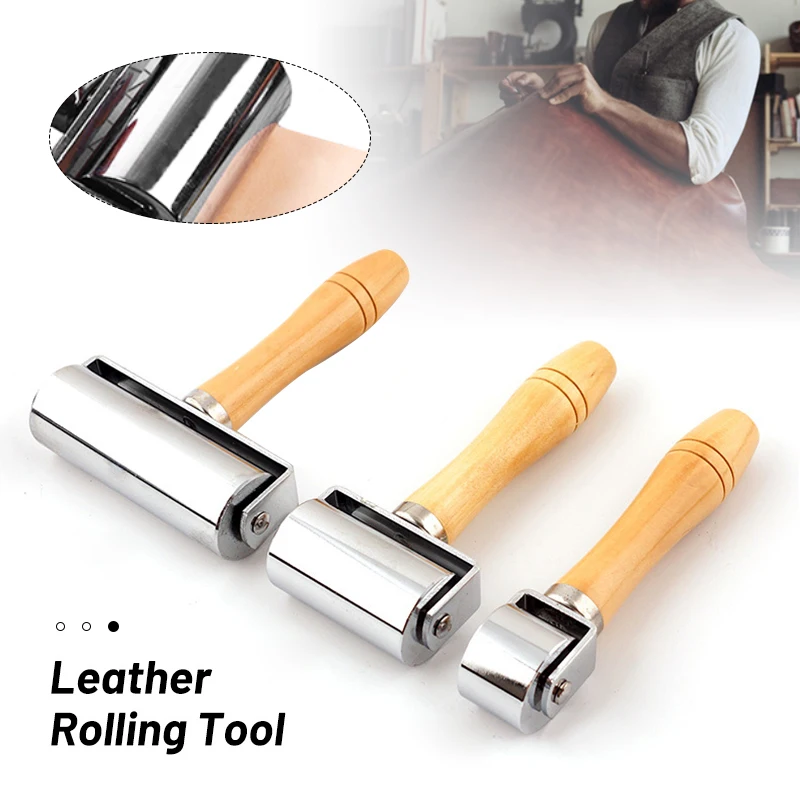 

3 Sizes Carbon Steel Leather Craft Roller Handmade Wooden Handle Leather Press Edge Creaser Edger Rolling Tool