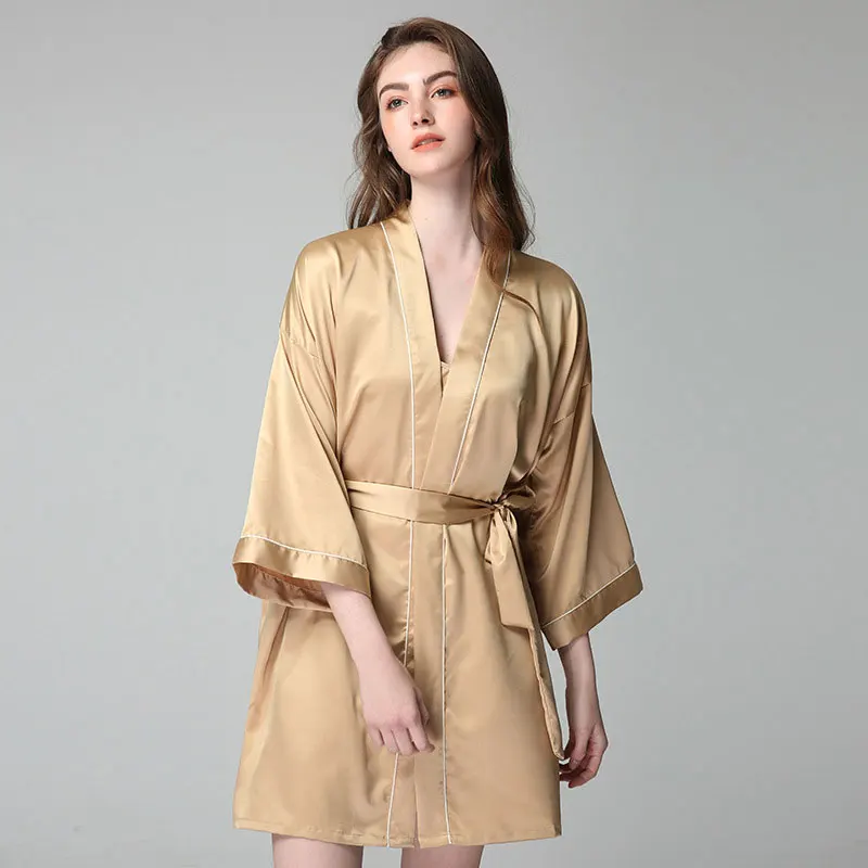 Silk Robes Sleeping Gown Women's Summer Long Sleeve Morning Gown Satin Bathrobe Home Costume Wedding Bride Robe Bridesmaid Dress