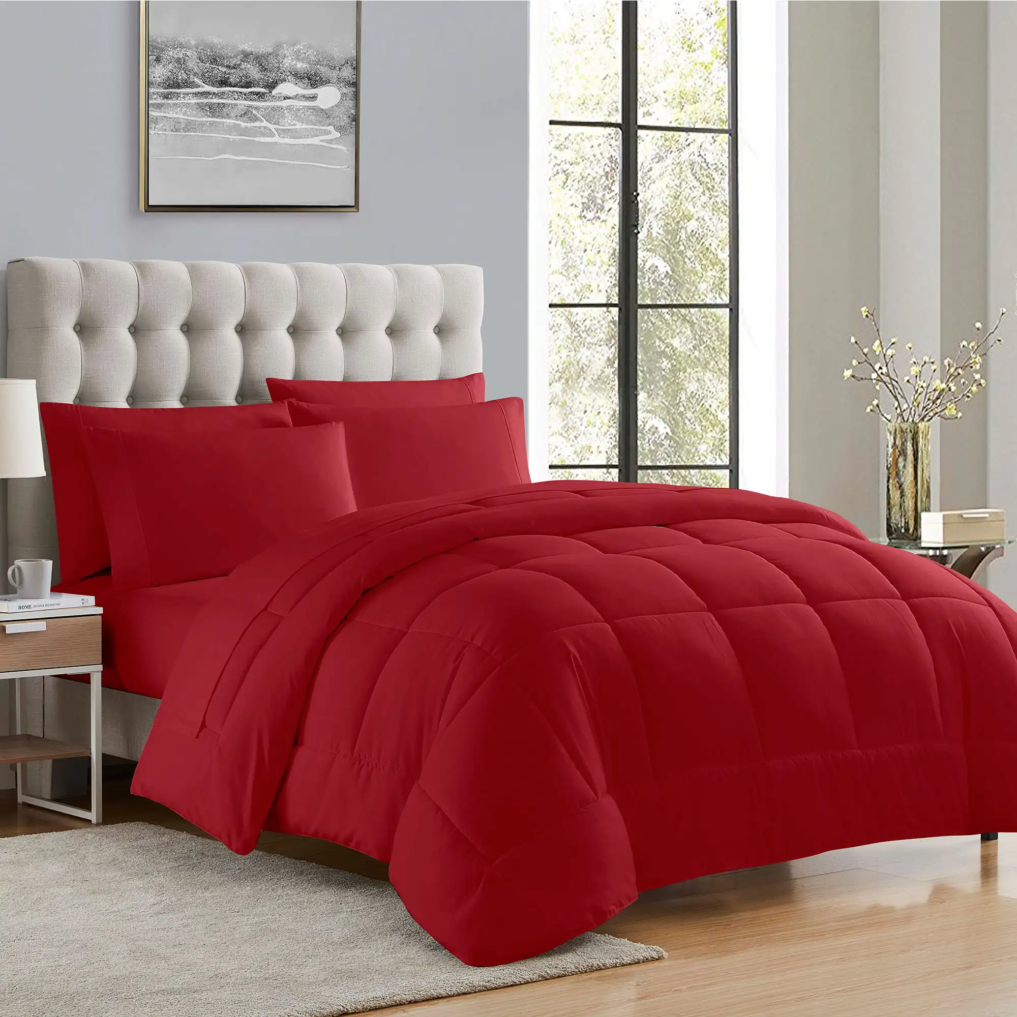 

Luxury 5 Piece Bed-in-a-Bag Down Alternative Comforter and Sheet Set - Red, Twin