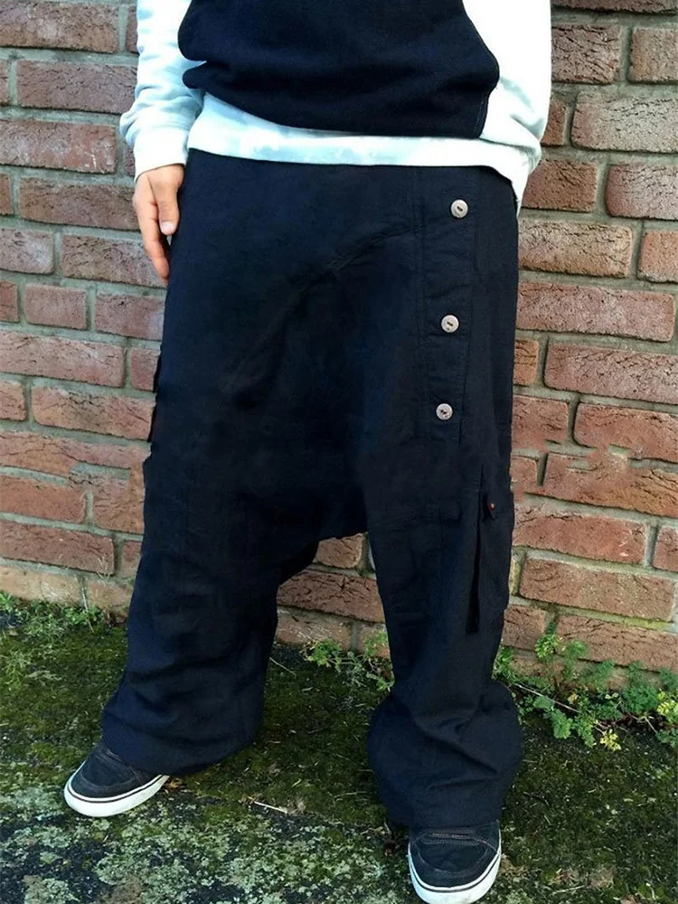 

Summer New Side Buttoned Loose Sports Pants 2022 Spring Mens Solid Elastic Waist Jogger Pants Men Casual Trousers Sweatpants