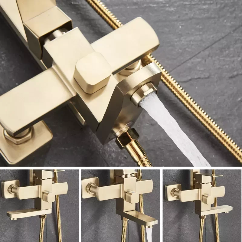 

Brushed Gold With Golden Shower Modern Combo Set Bathroom Rainfall Shower Head Hot Cold Wall Mount Mixer Tap Europen Type