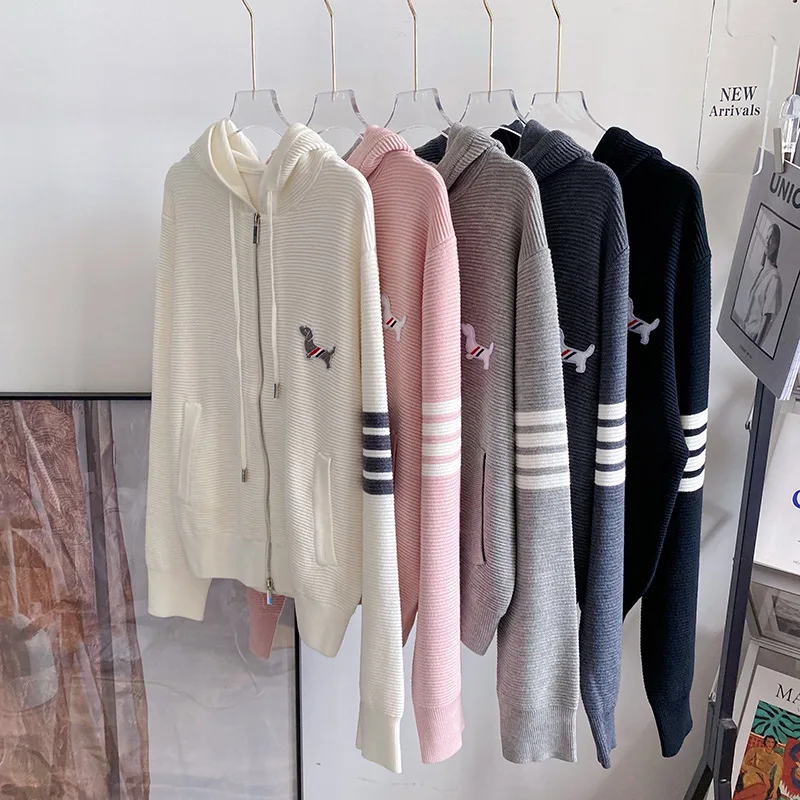 

High quality Fashion Brand Four Bars TB Pink Horizontal Hooded Sportswear Casual Coat Women's Loose Spring New College Cardigan