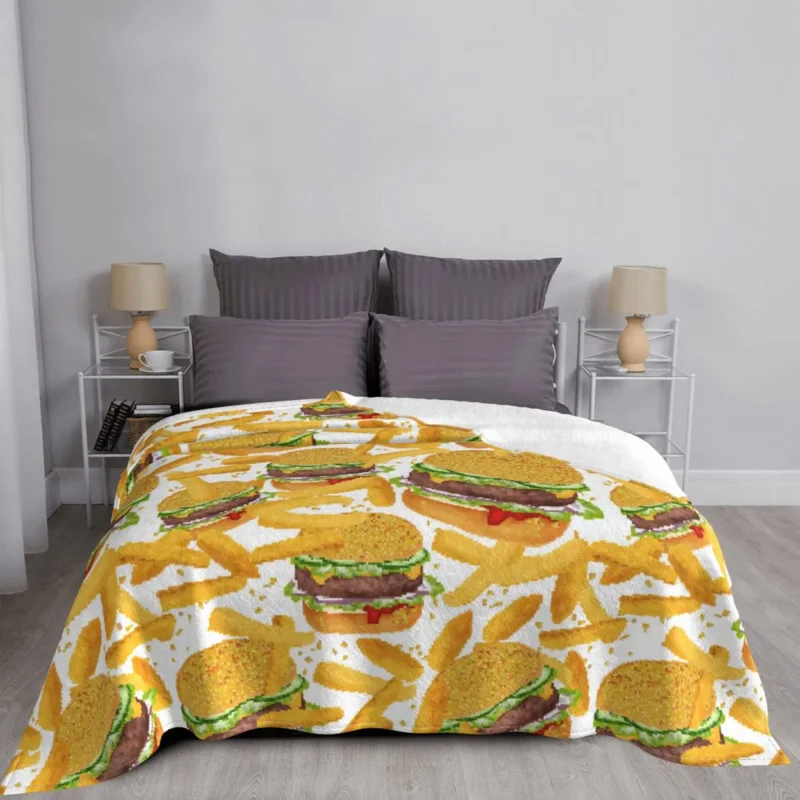 

Флисовое одеяло в виде гамбургера и картошки фри, зимнее дышащее мягкое покрывало для дивана, наружное покрывало
