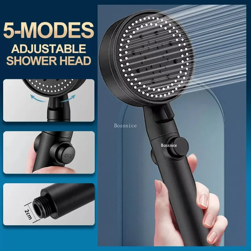 

Shower Head Water Saving Black 5 Mode Adjustable High Pressure Shower One-key Stop Water Massage Eco Shower Bathroom Accessories