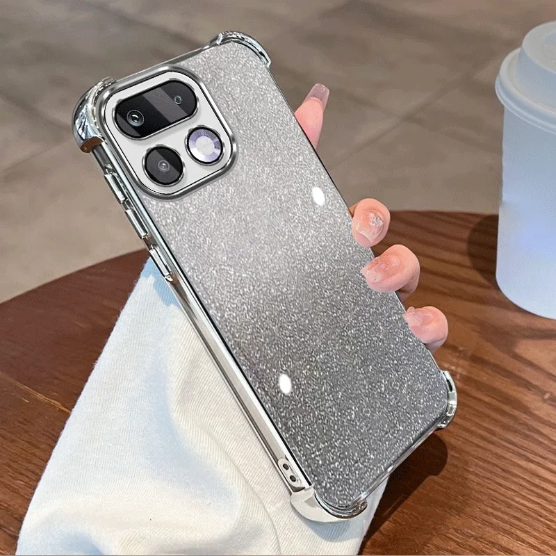 Фото Прозрачный защитный чехол с блестящим покрытием для Realme 16 Pro 5G, гибкий чехол из ТПУ с защитой от ударов по четырем углам №2