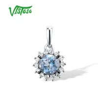 vistoso genuine 14k 585 white gold pendant for women sparkling real natural diamond london blue topaz daily wearing fine jewelry