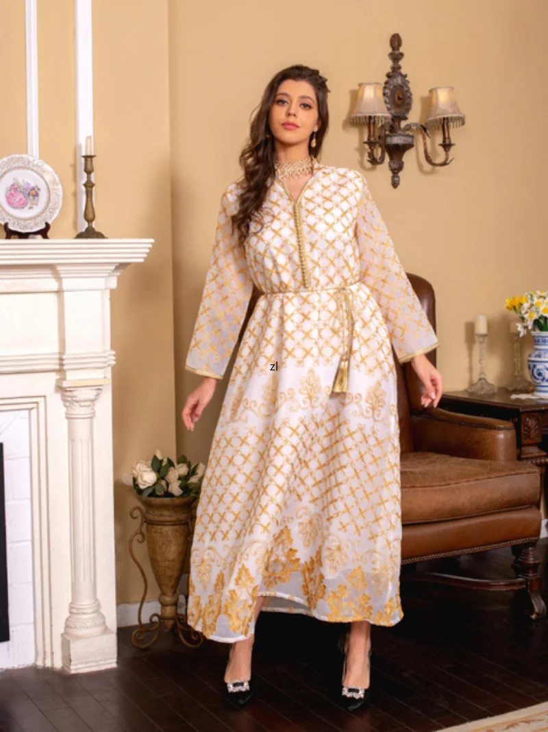 Eid Muslim Women Abaya Morocco Party Dress Caftan Ramadan Prayer Abayas Lace-up Gowns Dubai Arabic Kimono Robe Outwear 2023