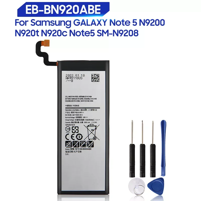

2023New Replacement Phone Battery For Samsung Galaxy Note 5 SM-N9208 Note5 N9208 N9200 N920t N920c Genuine EB-BN920ABE 3000mAh