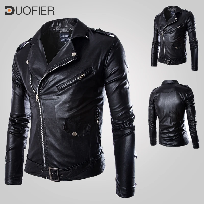 Мужская кожаная куртка на молнии с отложным воротником