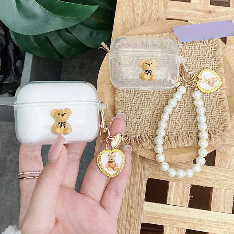 

For JBL T130 NC / T230NC Case Cute bear Pearl Pendant Earphone Cover t130nc Transparent Silicone hearphone Accessories fundas