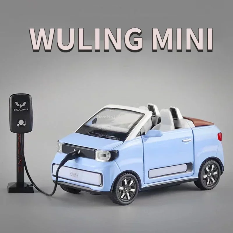 

1:32 Scale Wuling MINI EV Convertible Car Model Toy Alloy New Energy Diecast Metal Vehicle with Pull Back for Boy Children Gift