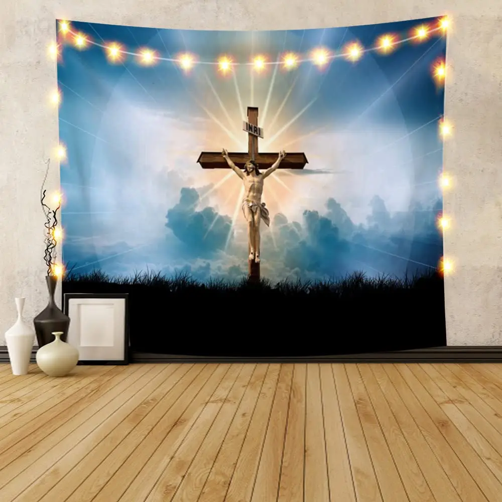 

Гобелен с крестом Христа, настенный художественный гобелен, христианская вера, Декор, подарок, спальня, гостиная, общежитие, закат, крест