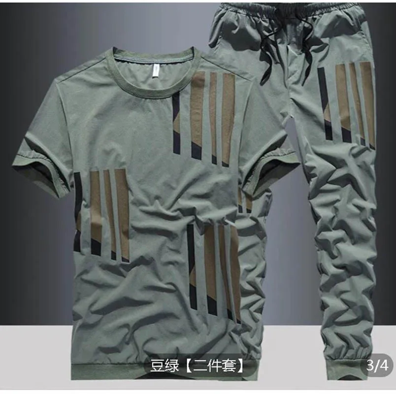 

Summer new ice silk suit male summer yout fasion brand sort sleeve T-sirt male loose pants casual sportswear male