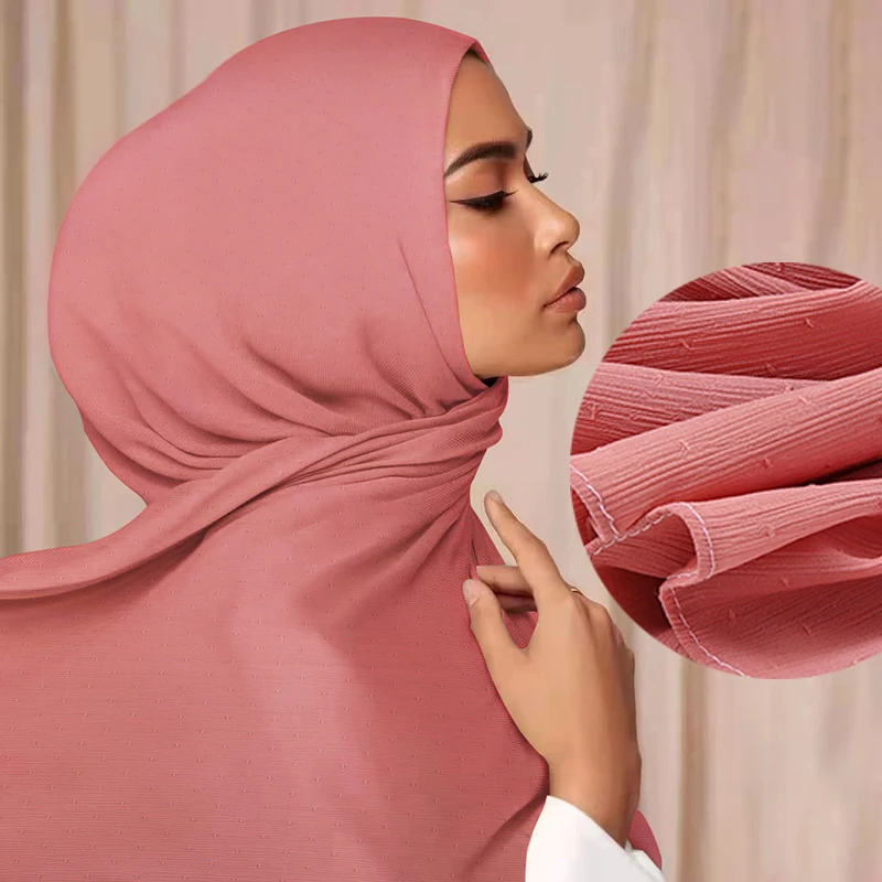 

Fashion Texture Pleated Chiffon Hijab Scarf Muslim Women Wrap Solid Color Shawls Headband Muslim Hijabs Headscarf Bandana Turban