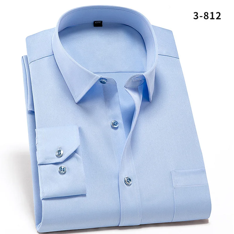 Spring and Autumn Mens Dress Shirts New Stretch Mens Shirt Solid Color Quality Business Casual Men's Long Sleeve Shirt