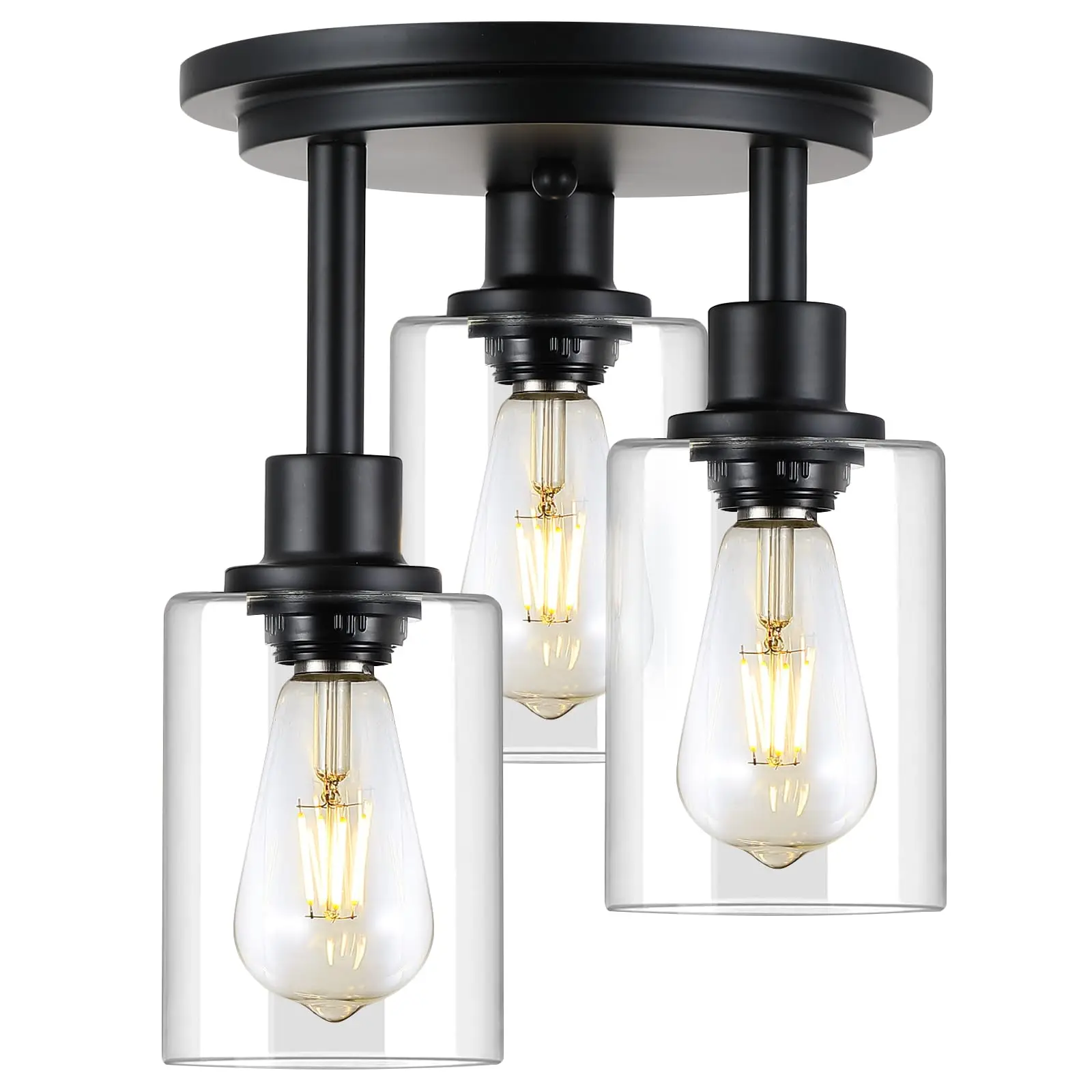 Lampa sufitowa do montażu podtynkowego 3 jasne szklane klosz matowe czarne wykończenie przemysłowa rustykalna oprawa gabinetu