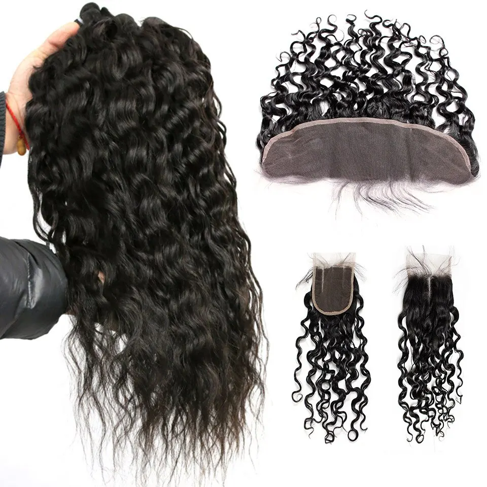 

Water Wave Bundles With Closure 4x4 5x5 13x4 100% Human Hair Brazilian Wet Wavy Hair Bundle With Lace Closure Natural Color Remy