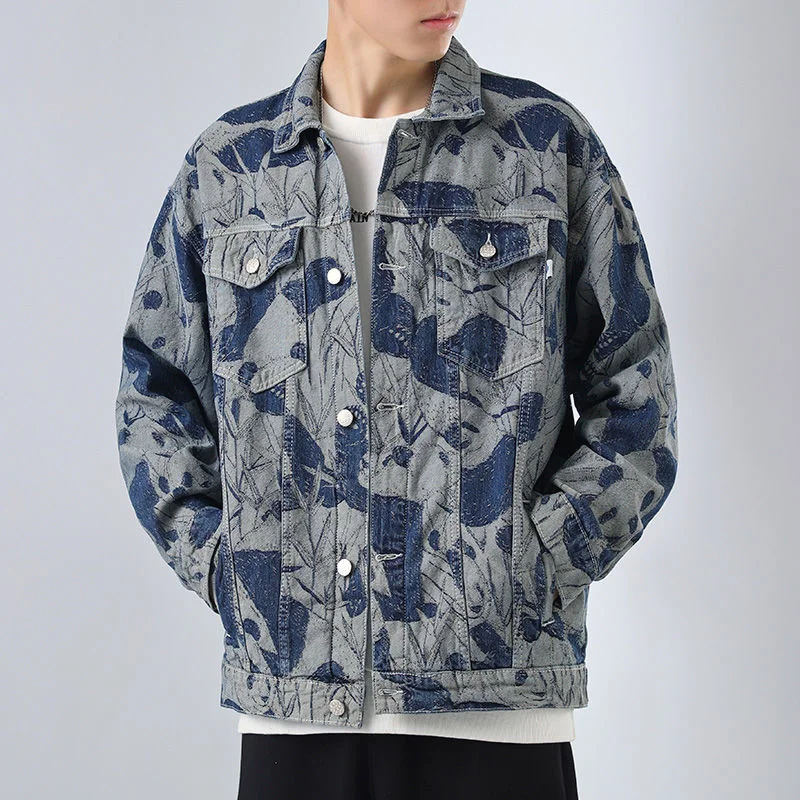 

Джинсовое модное мужское пальто с принтом раньше, свободная уличная одежда в стиле хип-хоп, корейский стиль, весна-осень, повседневное облег...
