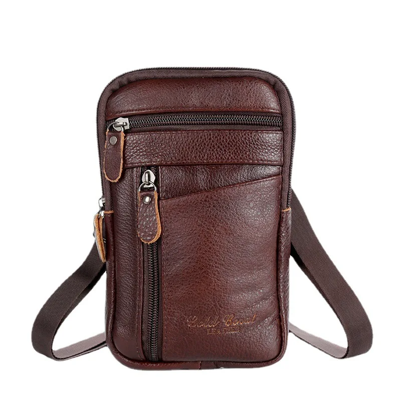 

Waterproof Wearing Belt Luxury Bag Outdoor Sports One Shoulder Small Bag Genuine Leather Waist Bag Men's Mobile Phone Bag 2022
