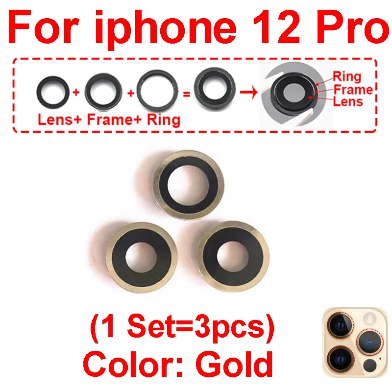 Фото Полный комплект: объектив камеры + рамка + кольцо для iPhone 12 Mini Pro Max, защитное стекло для задней камеры, запасные части для ремонта №5