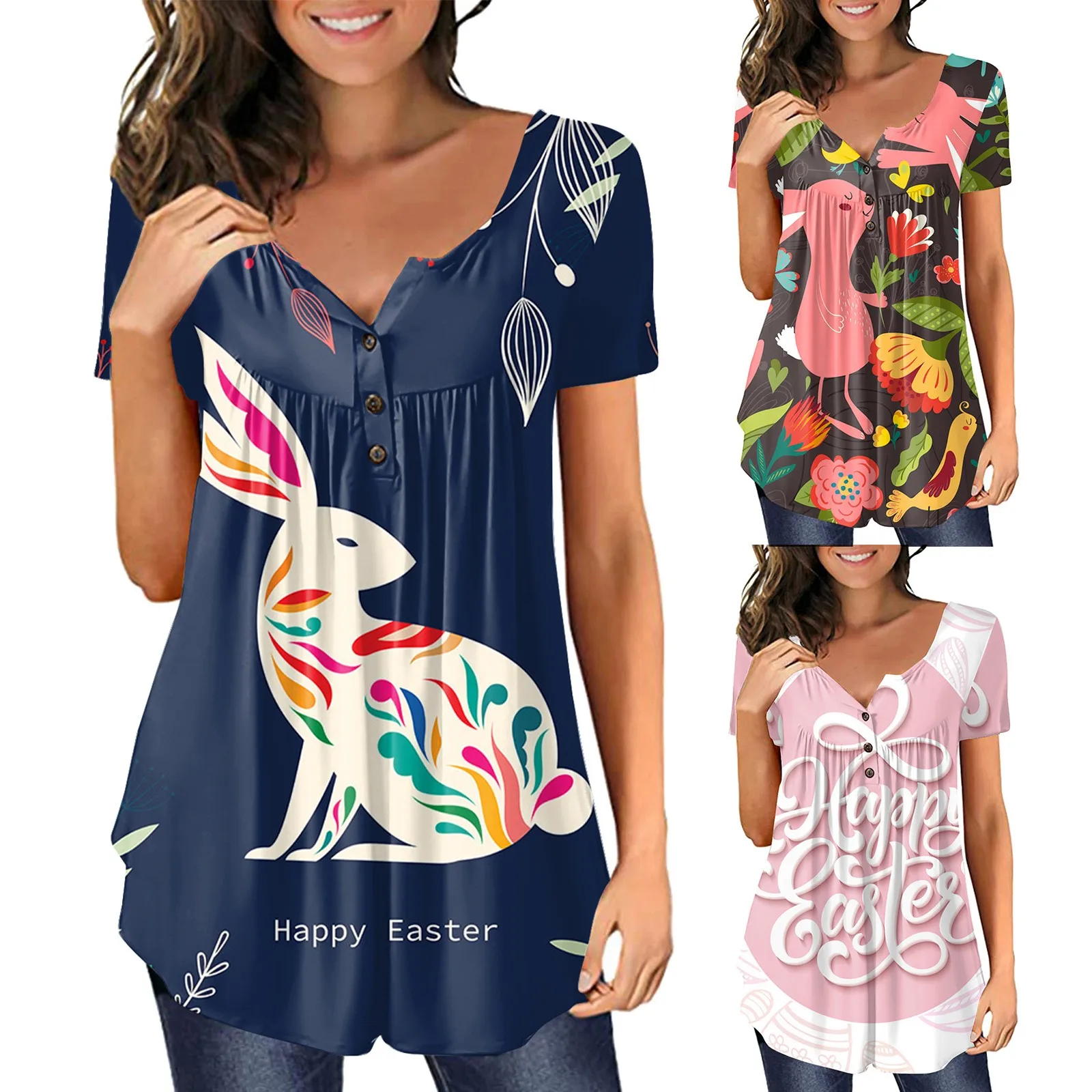 

Easter Womens Short Sleeve Crew Neck Rabbit Egg Printed T Shirt Tech Short Tee Long Sleeve Women Athletic Dry Fit Shirts Women