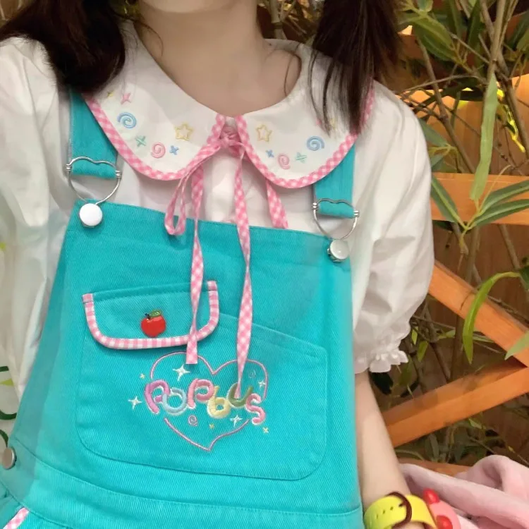 Блузка в стиле Харадзюку с вышивкой виде милой звезды летние блузки каваи