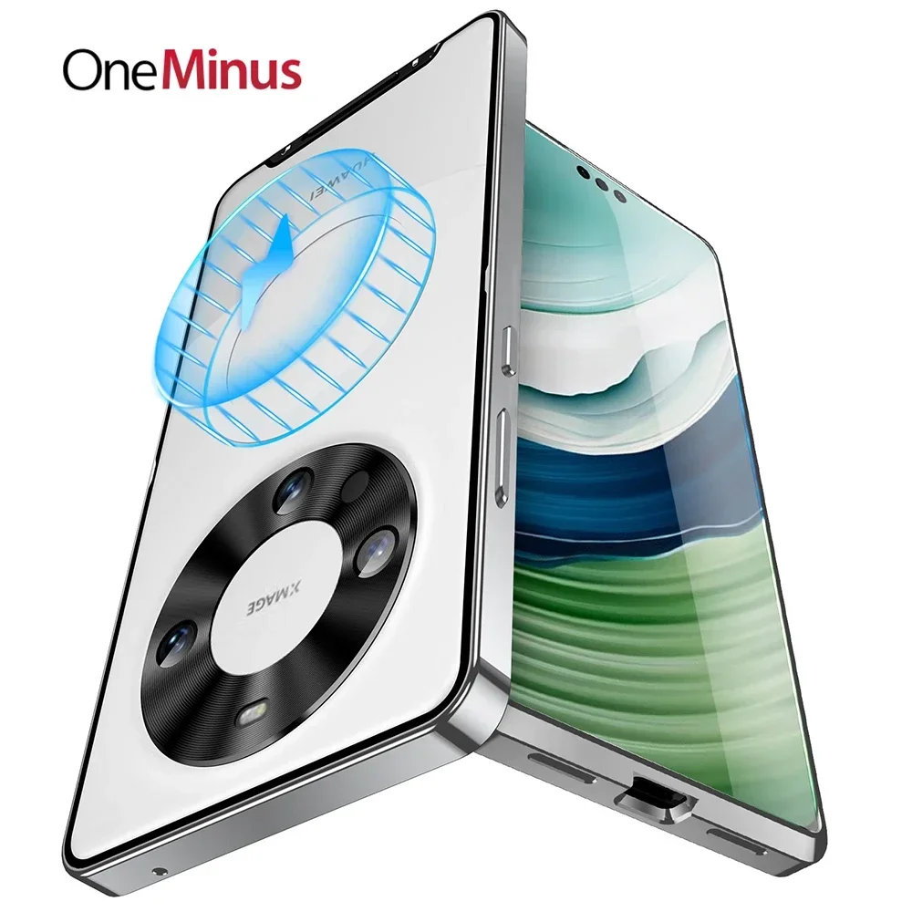 

Metal Cover For Huawei Mate 60 Pro Case + Plus Aluminum Frame Translucent Frosted Magnetic Core Back Built-in Lens Protector