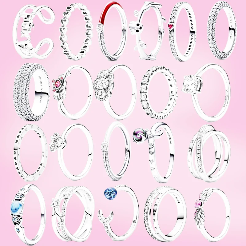 

Charm 925 sterling silver 100% Pandora original logo lovers anniversary Engagement ring DIY jewelry romantic
