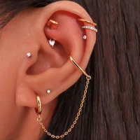 1pcs stainless steel double ear hole link chain hoop earring for women ear jewelry accessories gift wholesale
