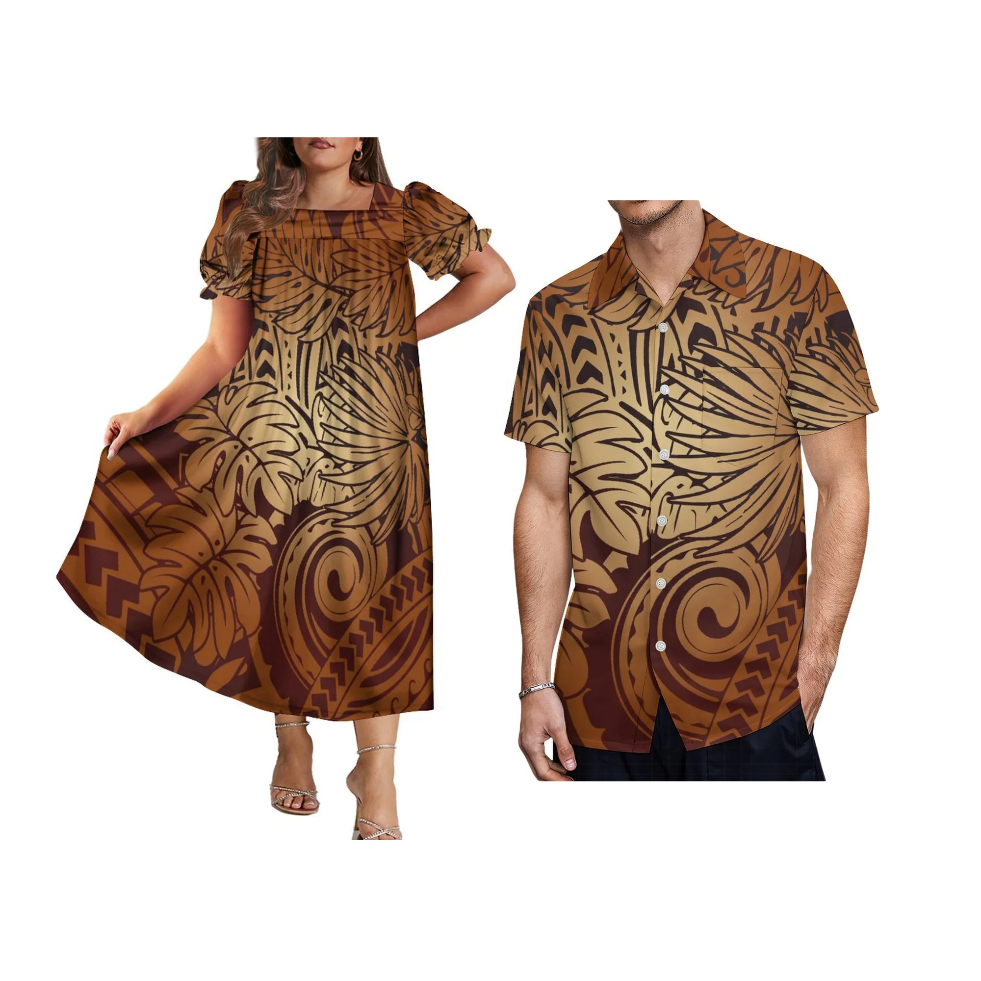 Летнее длинное платье с коротким рукавом на заказ в полинезийском стиле Муму