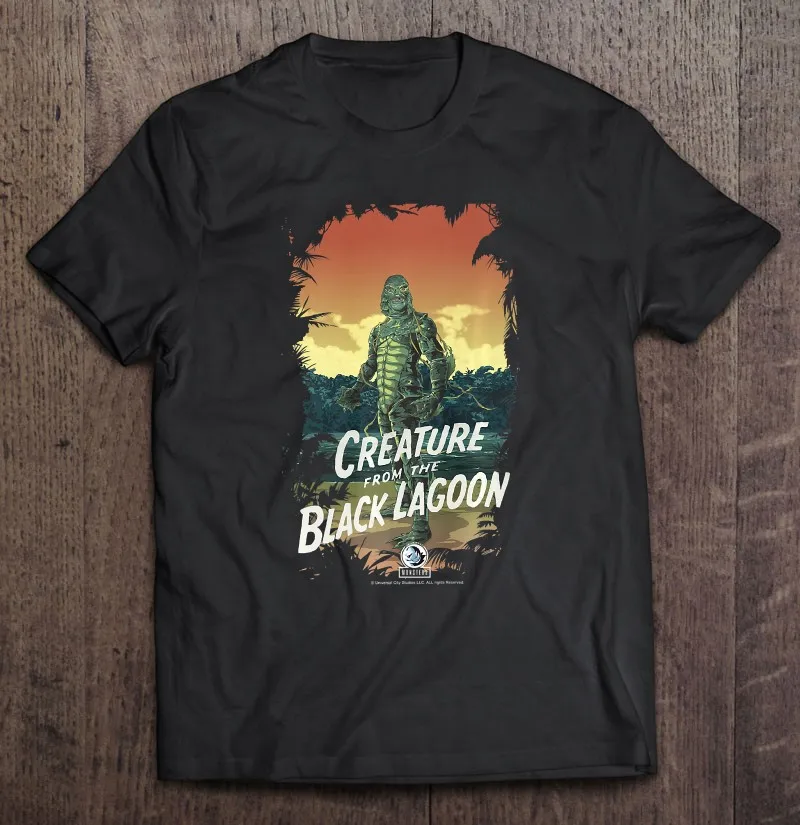 

Универсальная футболка премиум класса с изображением монстров существа из Черной лагуны с темной оправой для мужчин Топы Женская футболка ...