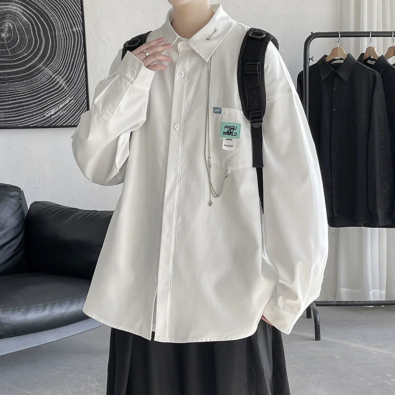 

Hybskr 2022 Spring Metal Pendant Fashion Shirts Long Sleeve Hip Hop Blouses Harajuku Casual Cardigan Tops Korean Shirt Clothing